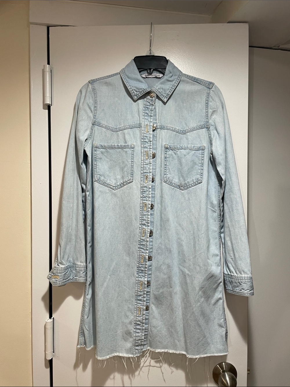 Zara Light Blue Denim Midi Shirt Dress
